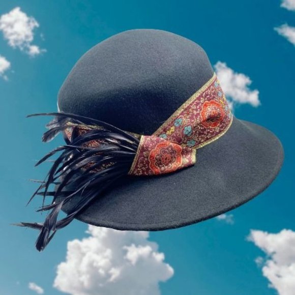 Betmar New York Black Wool Bucket Hat with Feather Detail main image 9